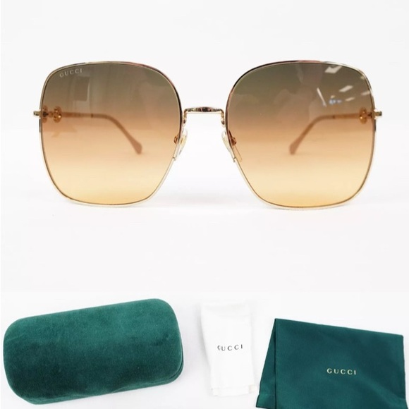 Gucci Accessories - ❌SOLD❌ NWOT [Gucci] Oversized 70s Style Sunglasses Square Gold Frames/Brown Lens